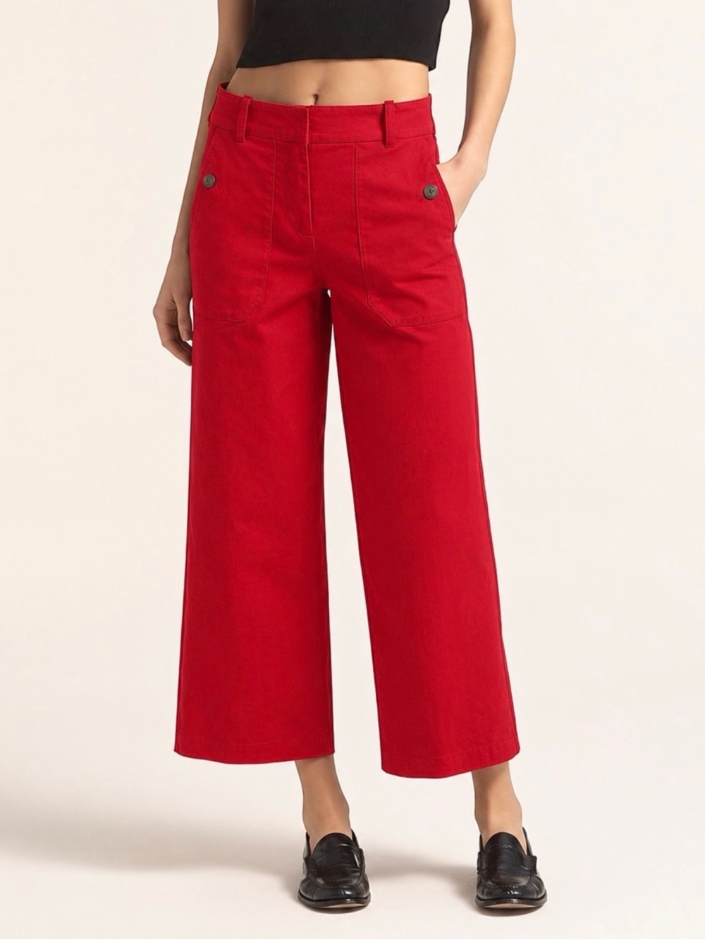 J. Crew Red High-Rise Wide-Leg Crop Pants
